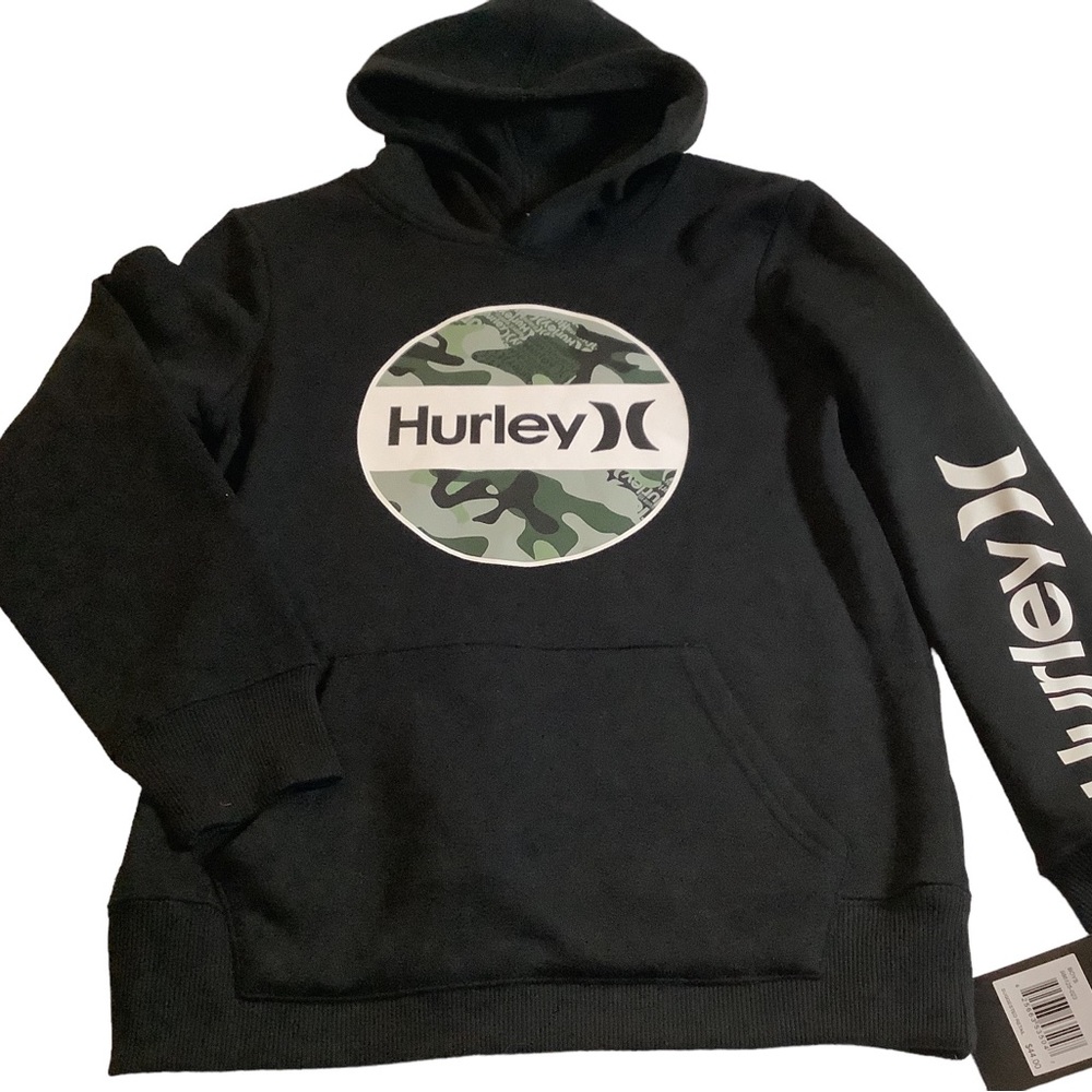 NWT Boys Hurley Black and White Hurley Logo Hoodie. Size M